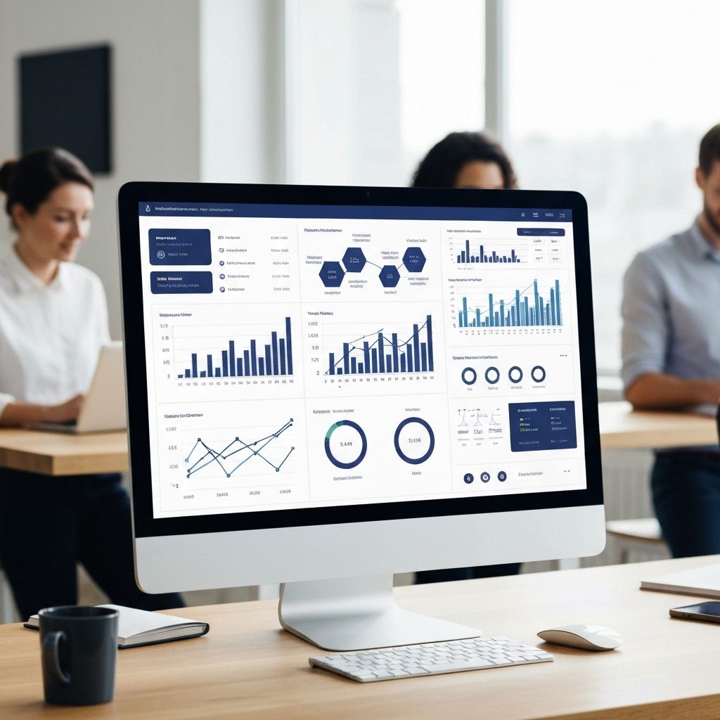 Digital marketing analytics dashboard showing performance charts and growth metrics