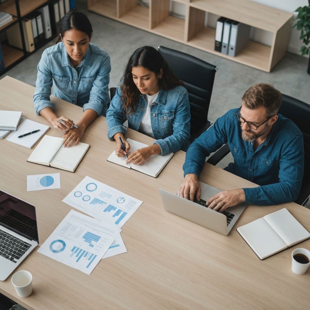 SOCIOOKEY marketing team collaborating on digital campaign implementation with laptops and strategy documents